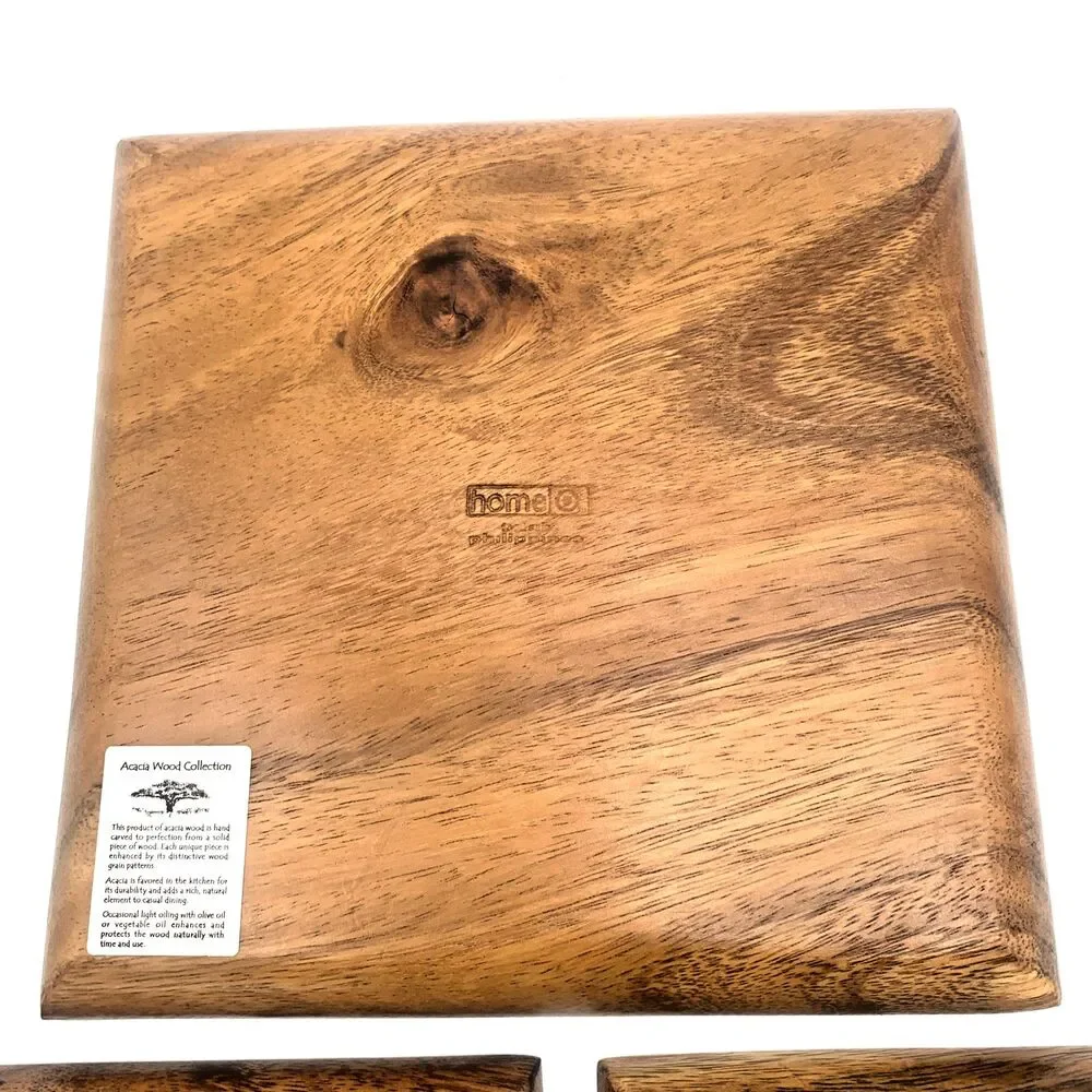 Acacia Wood MCM 10” Square Platter Charcuterie Serving Plate Tray Lot of 3  Home